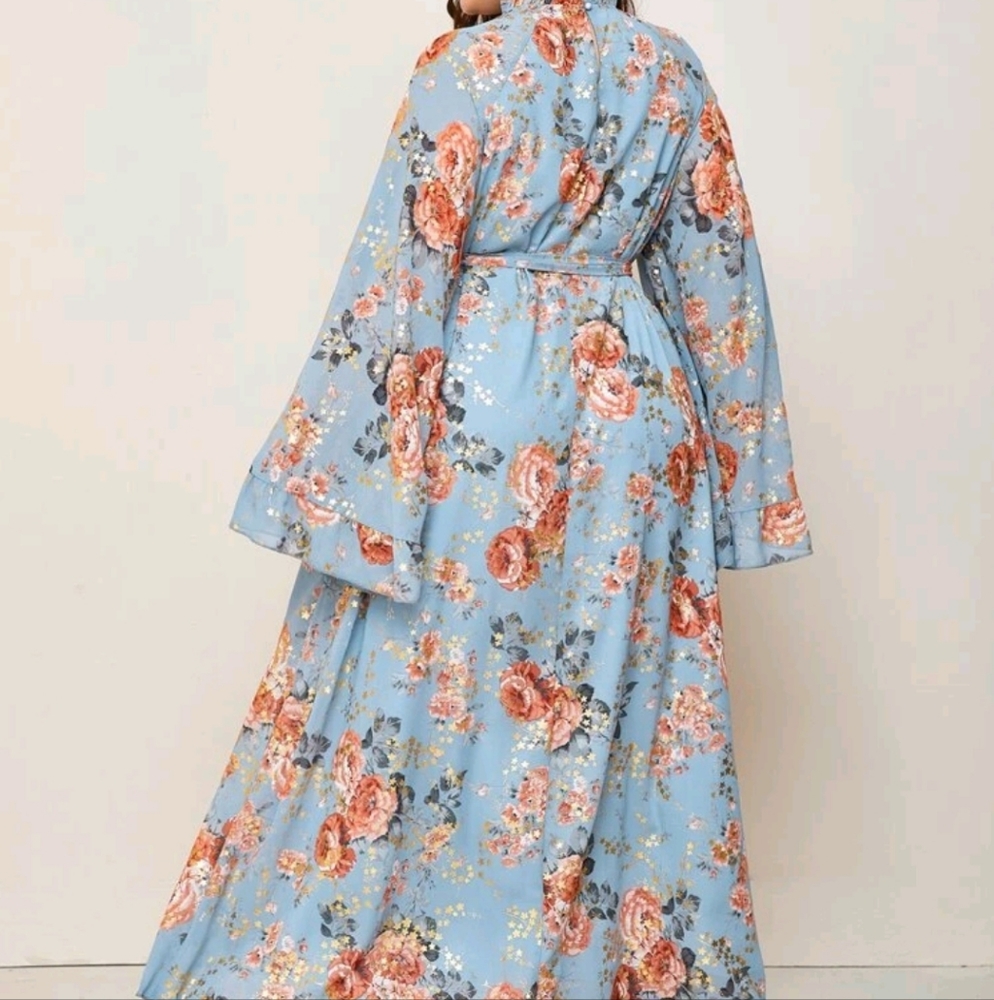 Peach and blue floral dress